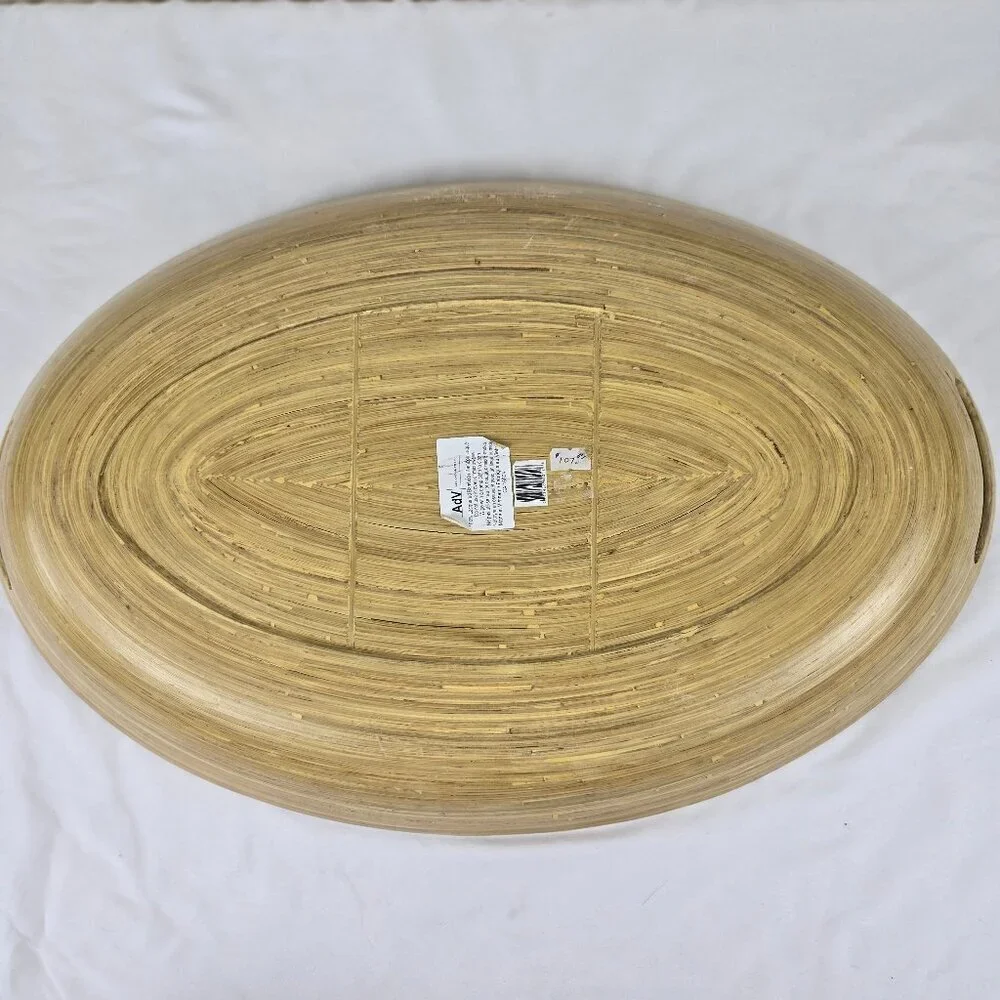 ADV Accents de Ville 100% Lacquered Bamboo Oval Tray Cutout Handles Vietnam